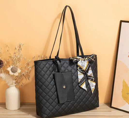 2 Pcs Women's Modern Scraf Quilted Tote Bag
